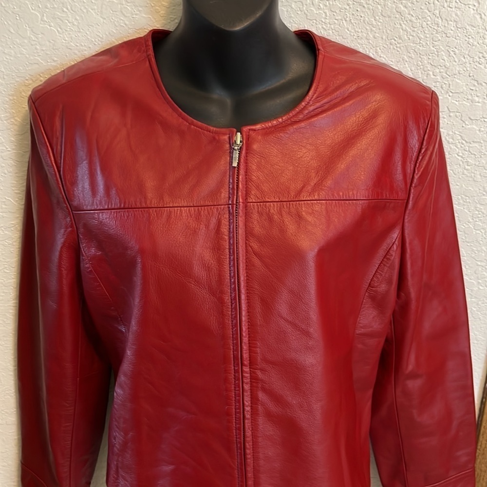 Apostrophe Red Leather Zip Closure Jacket Size 12 - image 3